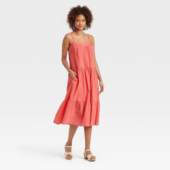 Knox Rose Dresses & Skirts - Knox Rose Guava Jelly Midi Dress - Coral - Pockets - Womens LARGE - NEW with tag